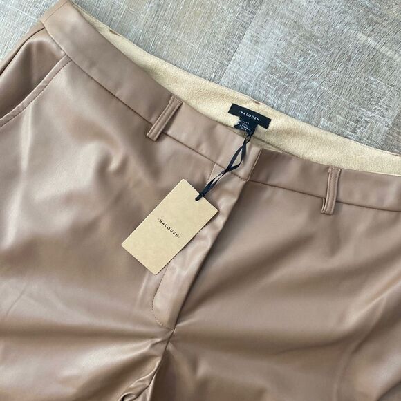 Halogen NWT Wide Leg Faux Leather Cargo Pants Womens XL Taupe Career Going Out - Picture 8 of 15
